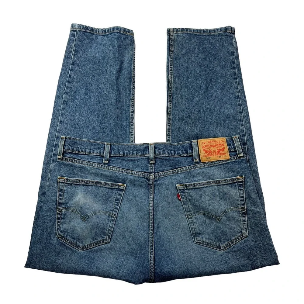 Levi's 505 Mens Tag Size‎ 40x30 Blue Wash Logo High-Rise Distressed Hems Jeans